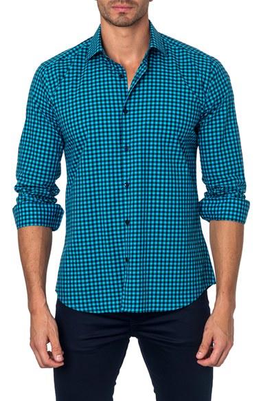 Men's Jared Lang Trim Fit Gingham Sport Shirt, Size - Blue