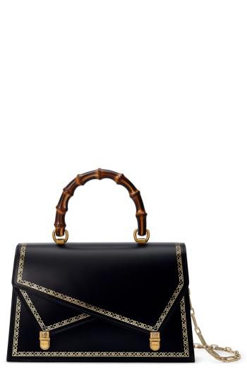 Gucci Linea P Border Leather Double Flap Top Handle Satchel -