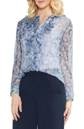 Women's Vince Camuto Boutique Floral Ruffle Chiffon Blouse - Blue