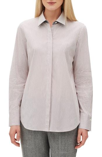 Women's Lafayette 148 New York Scottie Coy Stripe Shirting Blouse - Burgundy