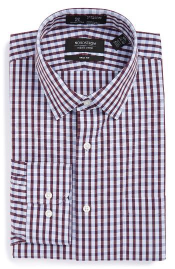 Men's Nordstrom Men's Shop Smartcare(tm) Trim Fit Check Dress Shirt .5 32/33 - Red