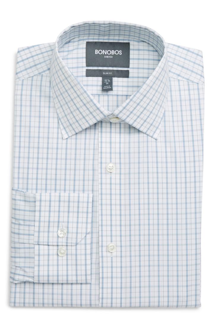 Men's Bonobos Bower Slim Fit Stretch Check Dress Shirt 33 - Blue