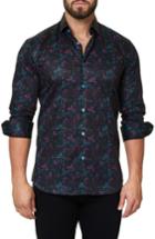 Men's Maceoo Trim Fit Geo Print Sport Shirt (s) - Black