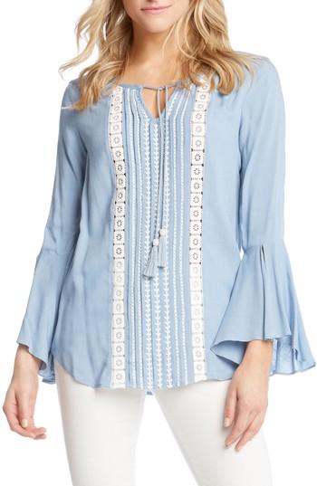 Women's Karen Kane Embroidered Split Sleeve Top - Blue