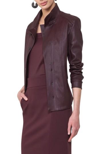 Women's Akris Punto Leather Front Jacket - Burgundy