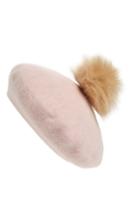 Women's Nyc Underground Faux Fur Pompom Beret - Pink