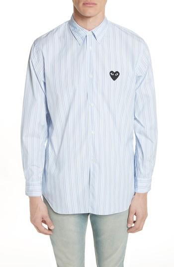 Men's Comme Des Garcon Stripe Woven Shirt - Blue