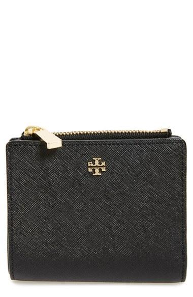 Women's Tory Burch 'mini Robinson' Leather Wallet - Black
