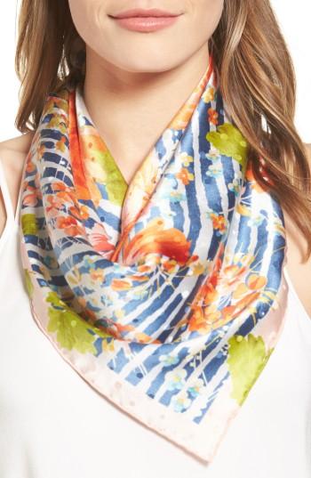 Women's Mantero Folium Square Silk Scarf, Size - Blue