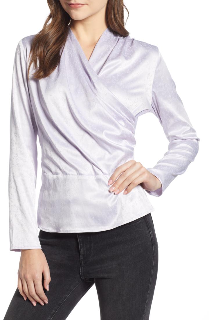 Women's Something Navy Wrap Front Jacquard Top, Size - Purple