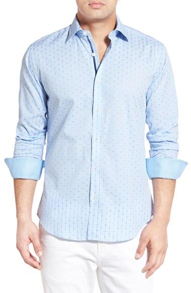Men's Bugatchi Classic Fit Layered Gingham Print Sport Shirt