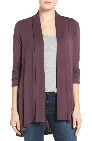Women's Bobeau Exposed Topstitch Cardigan - Purple