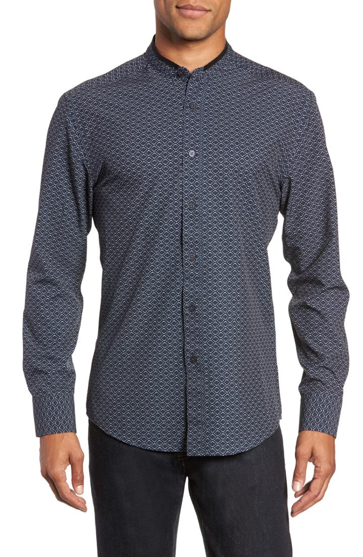 Men's Vince Camuto Band Collar Performance Knit Sport Shirt - Blue