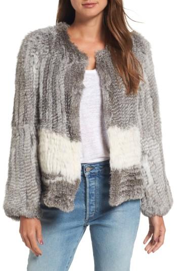 Women's Love Token Colorblock Genuine Rabbit Fur Jacket - Grey