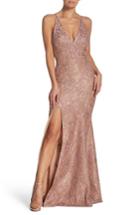 Women's Dress The Population Iris Plunging Lace Trumpet Gown - Pink