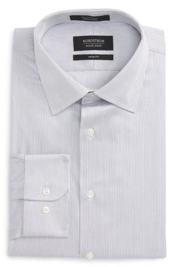 Men's Nordstrom Men's Shop Trim Fit Stripe Dress Shirt .5 32/33 - Grey