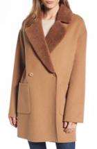 Women's Trina Turk Dawn Genuine Shearling Collar Double Face Coat - Beige