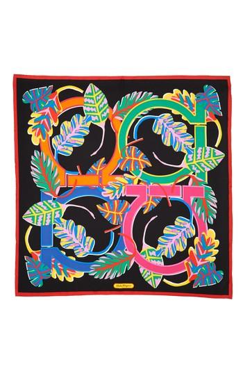 Women's Salvatore Ferragamo Gancio Print Silk Scarf, Size - Black