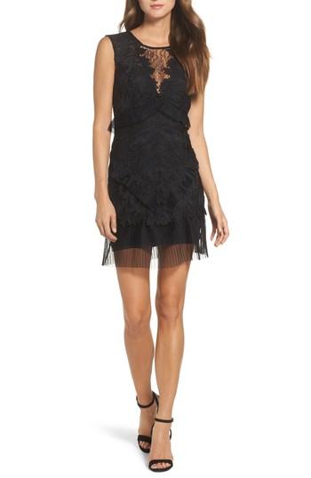 Women's Bardot Ruffle Trim Lace Sheath Dress - Black