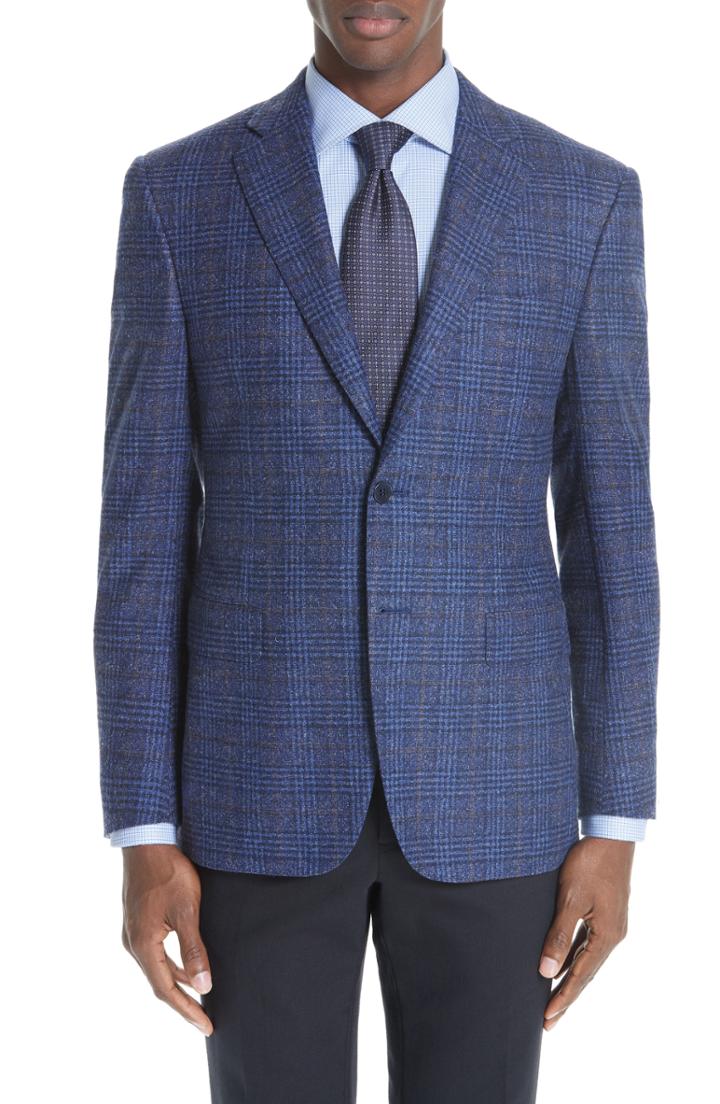 Men's Canali Classic Fit Plaid Wool Blend Sport Coat Us / 48 Eu S - Blue