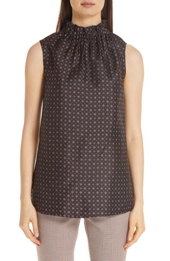 Women's Lafayette 148 New York Percy Ruffle Neck Silk Blouse - Blue
