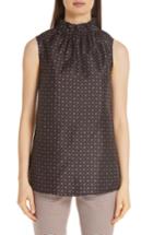 Women's Lafayette 148 New York Percy Ruffle Neck Silk Blouse - Blue