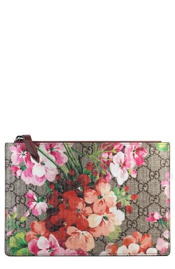 Gucci Small Gg Blooms Canvas & Leather Pouch - Blue