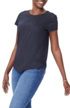 Women's Nydj Lace Inset Short Sleeve Shirt - Black