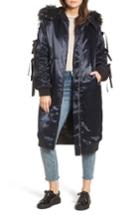 Women's Lost Ink Ribbon Trim Parka, Size - Blue