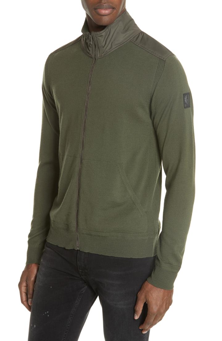 Men's Belstaff Coombe Wood Merino Wool Zip Sweatshirt - Green