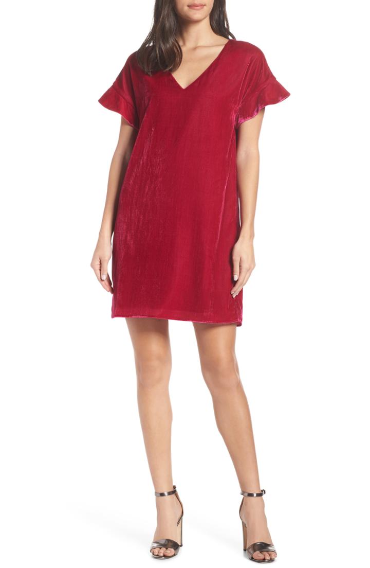 Women's Charles Henry V-neck Velvet Shift Dress, Size - Pink