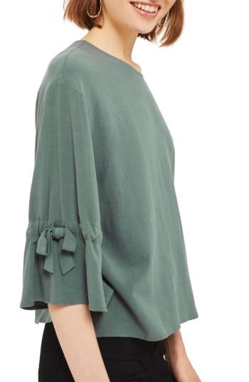 Women's Topshop Molly Tie Sleeve Blouse Us (fits Like 0-2) - Green