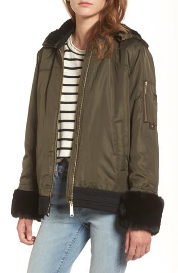 Women's Sam Edelman Faux Fur Trim Military Jacket - Green