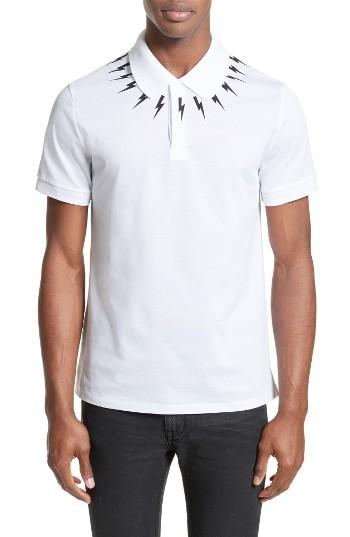 Men's Neil Barrett Thunderbolt Pique Polo - White