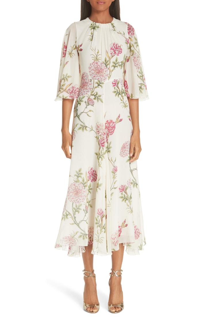 Women's Giambattista Valli Floral Silk Midi Evening Dress