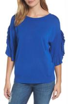Women's Halogen Ruffle Sleeve V-back Sweater - Blue