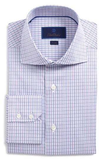 Men's David Donahue Trim Fit Check Dress Shirt - 36/37 - Purple