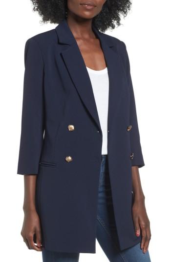 Women's Mural Longline Double Breasted Blazer - Blue