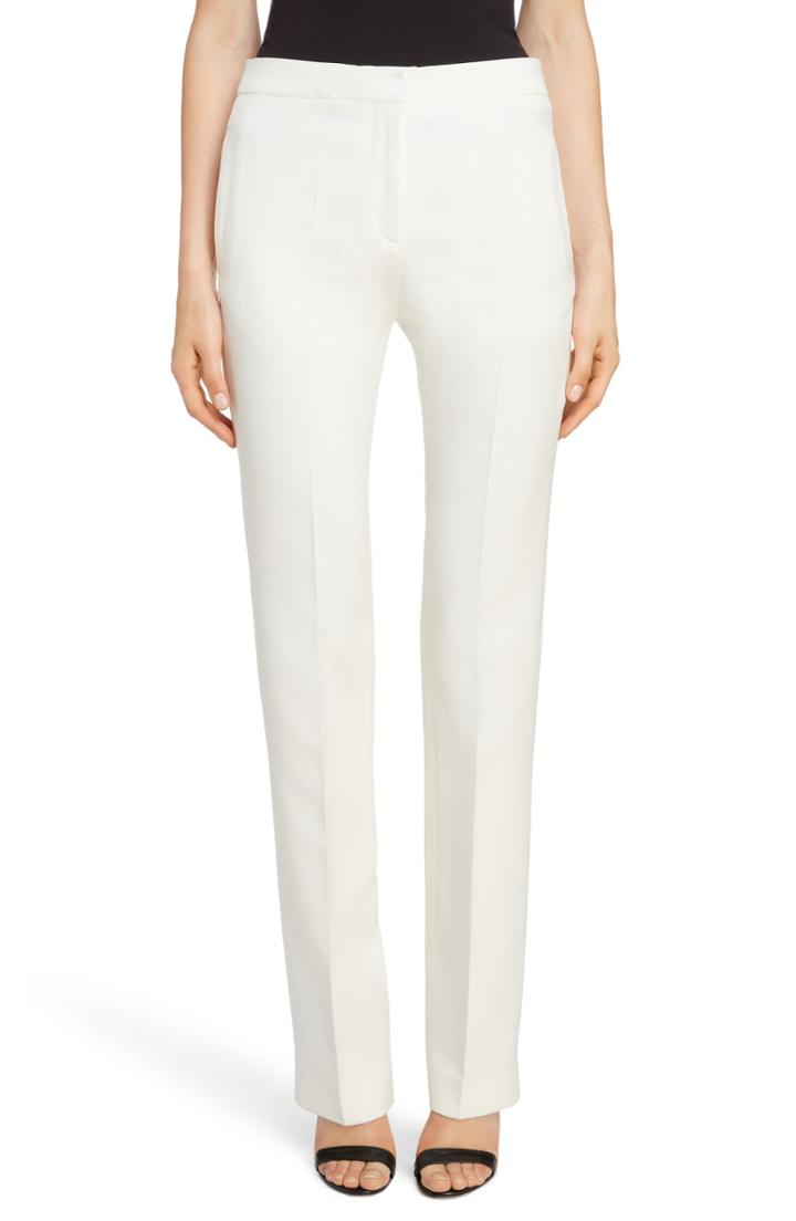 Women's Alexander Mcqueen Wool & Silk Blend Straight Leg Pants Us / 38 It - Ivory