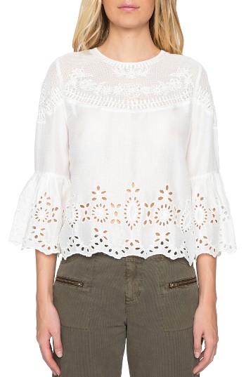 Women's Willow & Clay Embroidered Bell Sleeve Top - Ivory