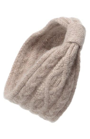 L. Erickson Convertible Cable Knit Cashmere Head Wrap, Size - Beige