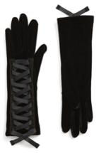 Women's Agnelle Corset Lacing Velvet Gloves, Size - Black