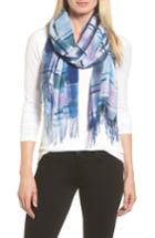 Women's Nordstrom Handicraft Plaid Tissue Weight Wool & Cashmere Scarf, Size - Blue