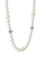 Women's Tory Burch Pave Crystal Charm & Imitation Pearl Choker Necklace