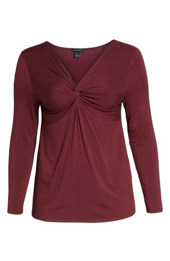 Petite Women's Halogen Knot Neck Reversible Tee P - Burgundy