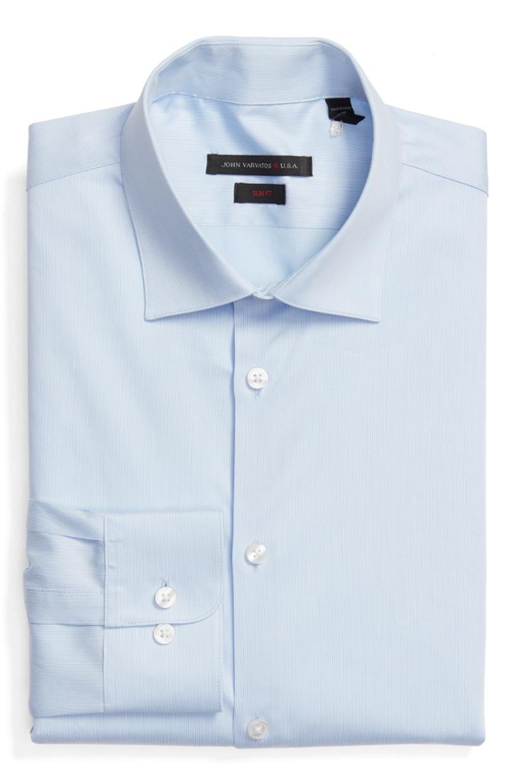 Men's John Varvatos Star Usa Slim Fit Stripe Stretch Dress Shirt .5 L - Blue