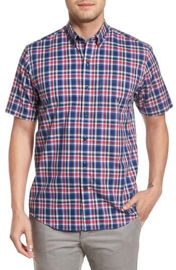 Men's Cutter & Buck Sebastian Classic Fit Non-iron Plaid Sport Shirt, Size - Blue