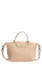 Longchamp Small 'le Pliage Cuir' Leather Top Handle Tote - Beige