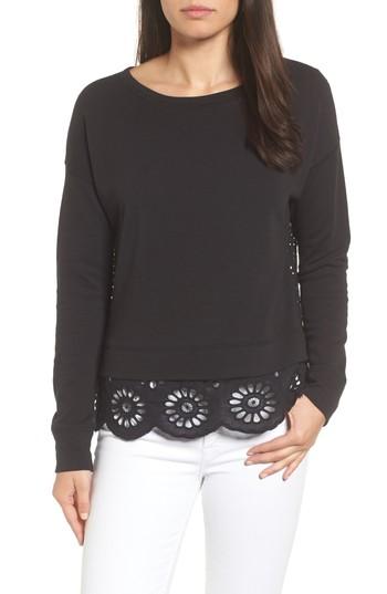 Women's Caslon Eyelet Trim Sweatshirt - Black