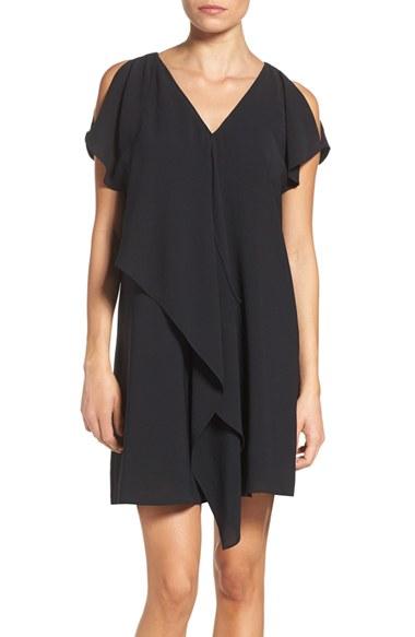 Women's Adrianna Papell Cold Shoulder Draped Shift Dress - Black
